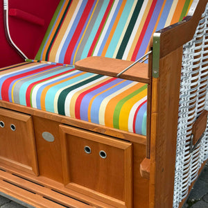 Strandkorb Sonnenpartner Modell Classic white washed, Holz lasiert, Dessin bunt 13 rot 712