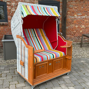 Strandkorb Sonnenpartner Modell Classic white washed, Holz lasiert, Dessin bunt 13 rot 712