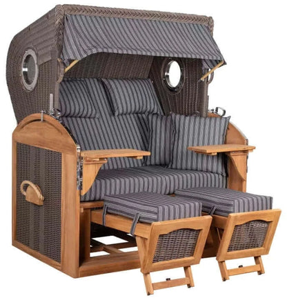 Strandkorb Mr. Deko Schillig Bullaugen Teak PE Grey 2,5-Sitzer XL Dessin 500 - Strandkorb Fachhandel Prieß