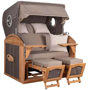 Strandkorb Mr. Deko Schillig Bullaugen Teak PE Grey 2,5-Sitzer XL Dessin 534 - Strandkorb Fachhandel Prieß