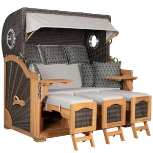 Komplettpaket - Strandkorb deVries PURE Seemöwe Teak PE stone grey 3-Sitzer 165 cm, Des. 507