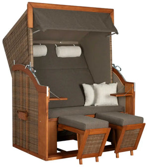 Strandkorb Tinnum Pinie PE griseum Dessin 574 sand beige/weiss