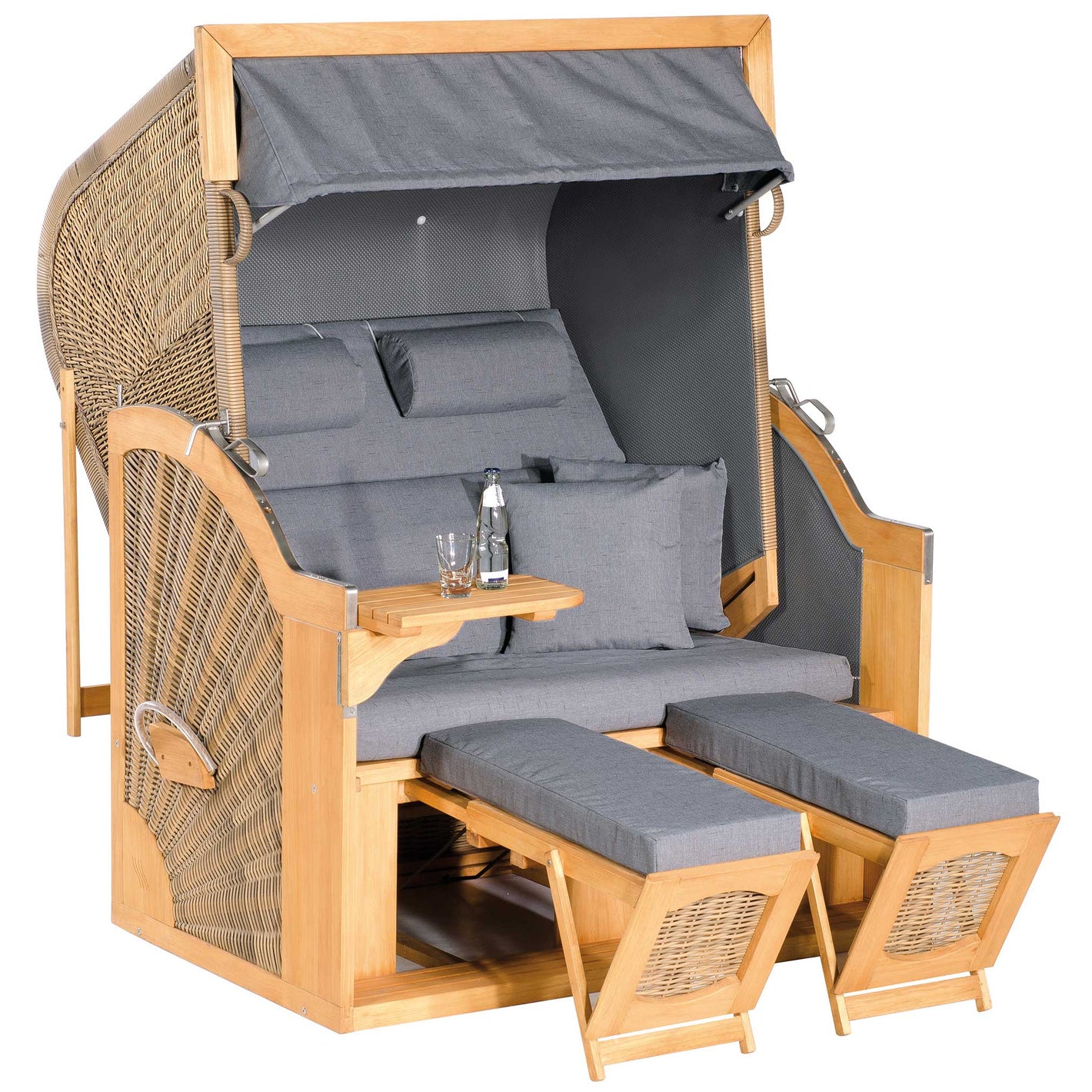Strandkorb SunnySmart Rustikal 400 Z Comfort XL Pinienholz teakfarben lasiert - PE-Geflecht antik-braun Dessin 1222