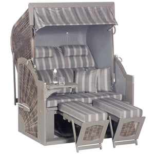Strandkorb SunnySmart Rustikal 400 Z Comfort XL Pinienholz grau lasiert - PE-Geflecht vintage-braun Dessin 1232