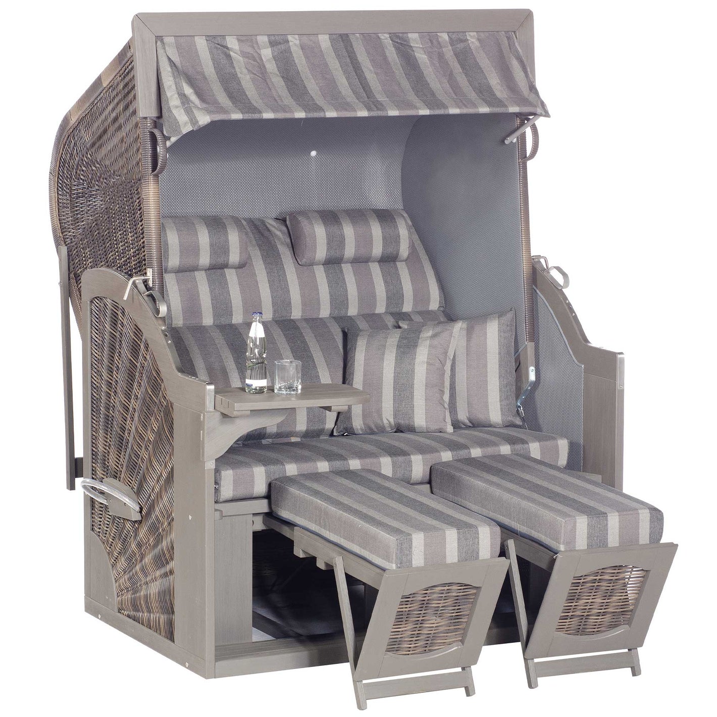 Strandkorb SunnySmart Rustikal 400 Z Comfort XL Pinienholz grau lasiert - PE-Geflecht vintage-braun Dessin 1232